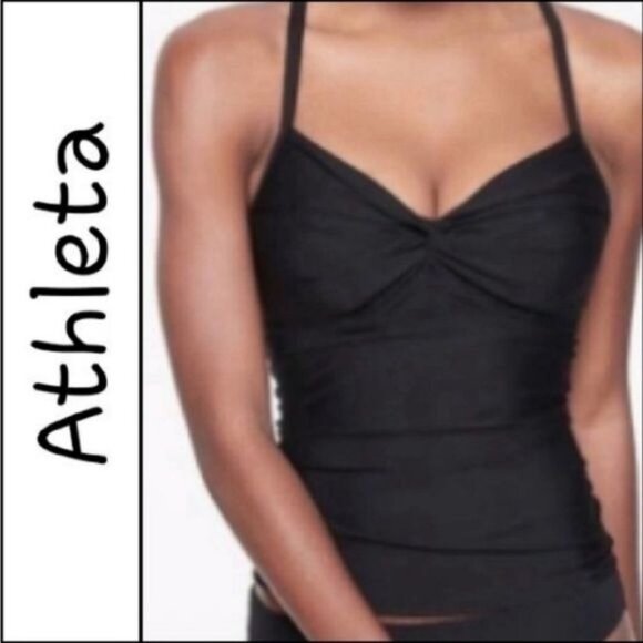 Athleta Women's Twist Up Tankini Swim Tank  UPF 50+ Beach Vacation Black 32 D/DD - Picture 2 of 8